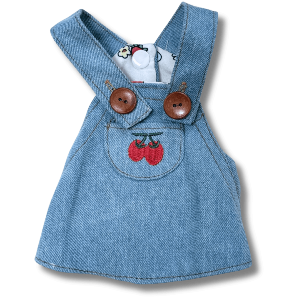 Cute Summer Denim Dog Dress Cherry Back