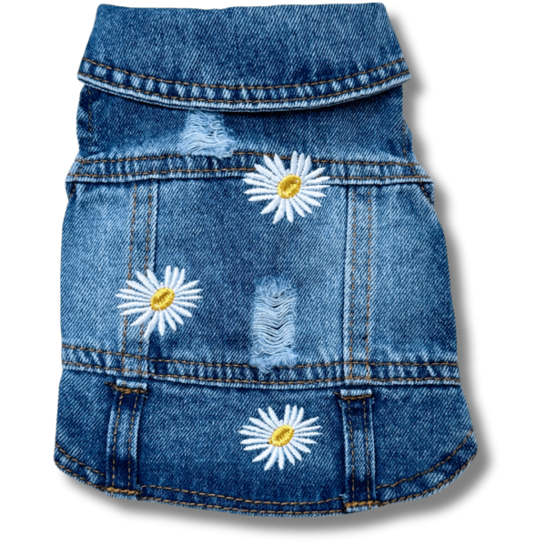 Simple Denim Dog Shirt with Daisies Back