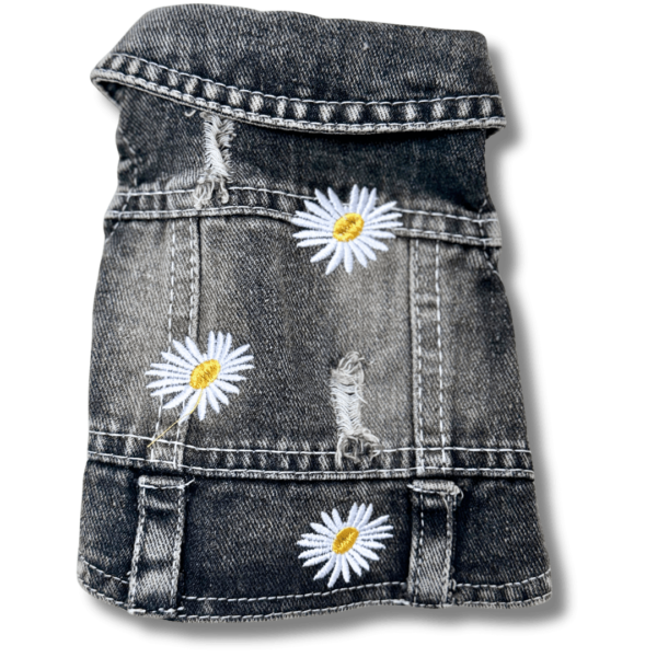 Black Denim Dog Shirt Daisies Back