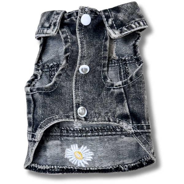 Black Denim Dog Shirt Daisies Front