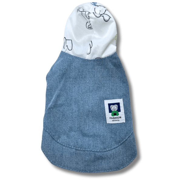 Denim Dog Jacket with White Hoodie Back