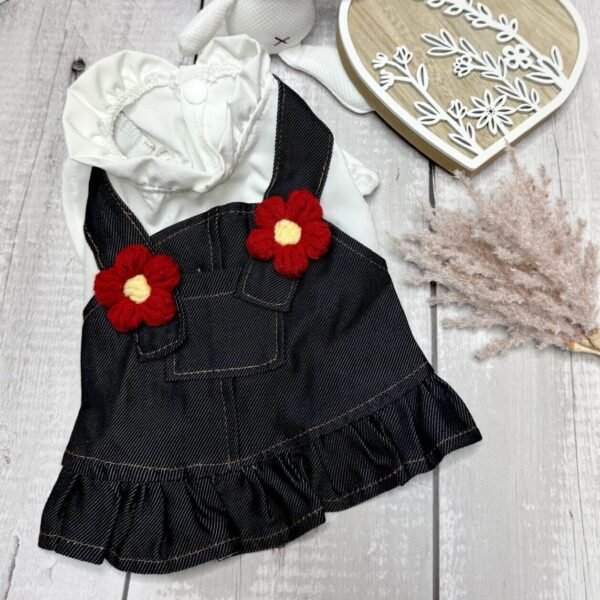 Denim Style Dog Dress with Blouse Back Pic