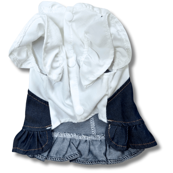 Denim Style Dog Dress with Blouse and Flowers Front