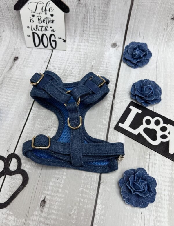 Dark Denim Adjustable Dog Harness Back Pic