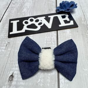Denim Dog Bow Tie with Fleece Front Pic