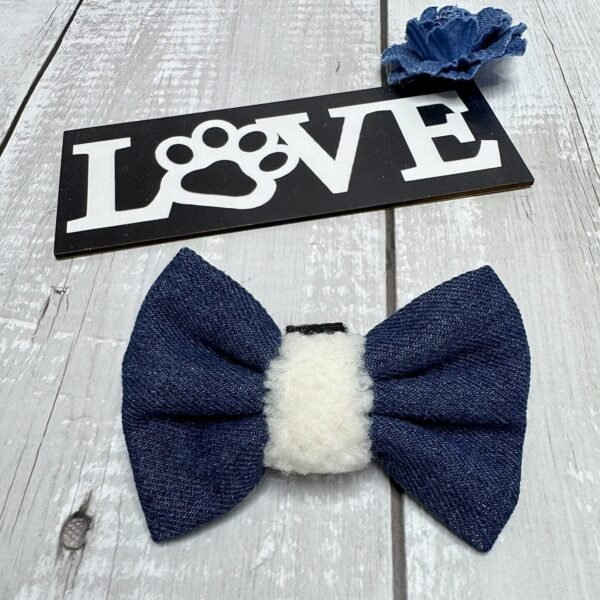 Denim Dog Bow Tie with Fleece Front Pic
