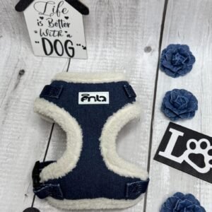 Denim with Fleece Dog Harness Front Pic