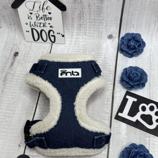 Denim with Fleece Dog Harness Front Pic