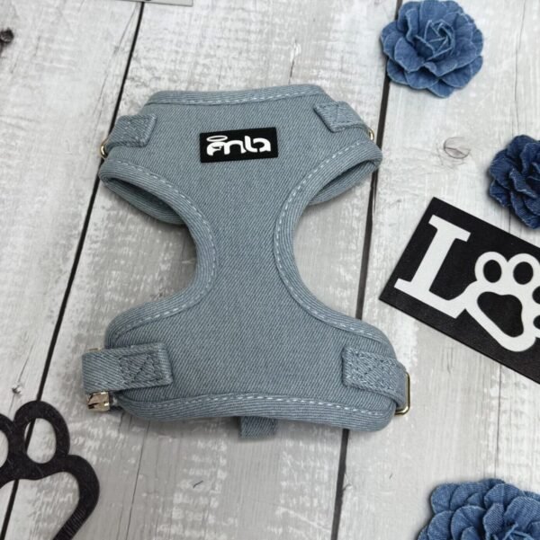 Light Denim Adjustable Dog Harness Front Pic