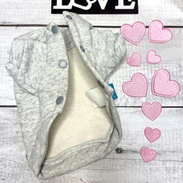 Grey Heart Dog Jacket Front