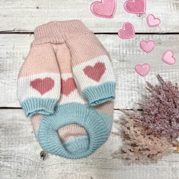 Pink and Blue Knitted Dog Jumper Front