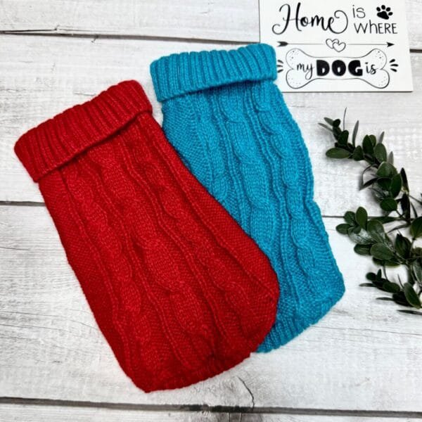 Red and Blue Knitted Dog Jumper